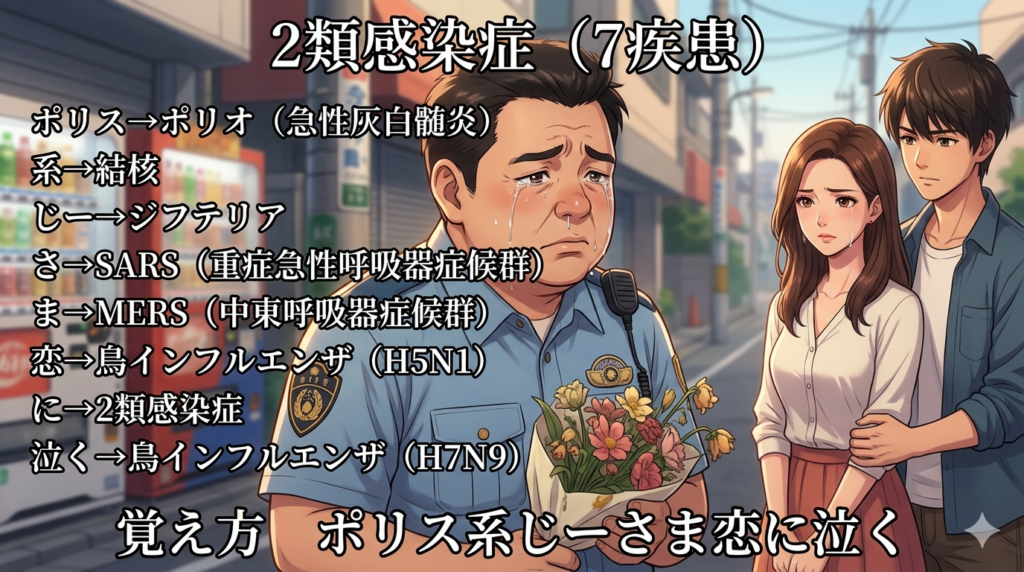 2類感染症（7疾患）の覚え方（ゴロ）