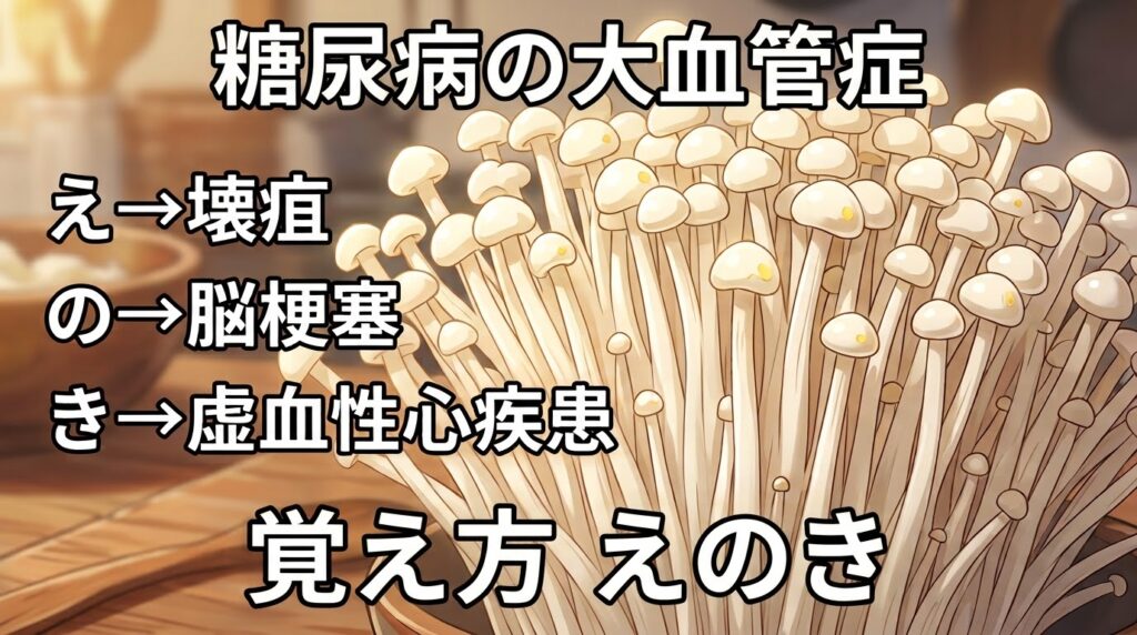 糖尿病の大血管症の覚え方（ゴロ）【えのき】