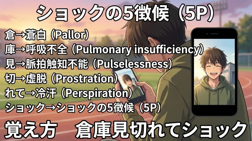 ショックの5徴候（5P）の覚え方（ゴロ）【倉庫見切れてショック】