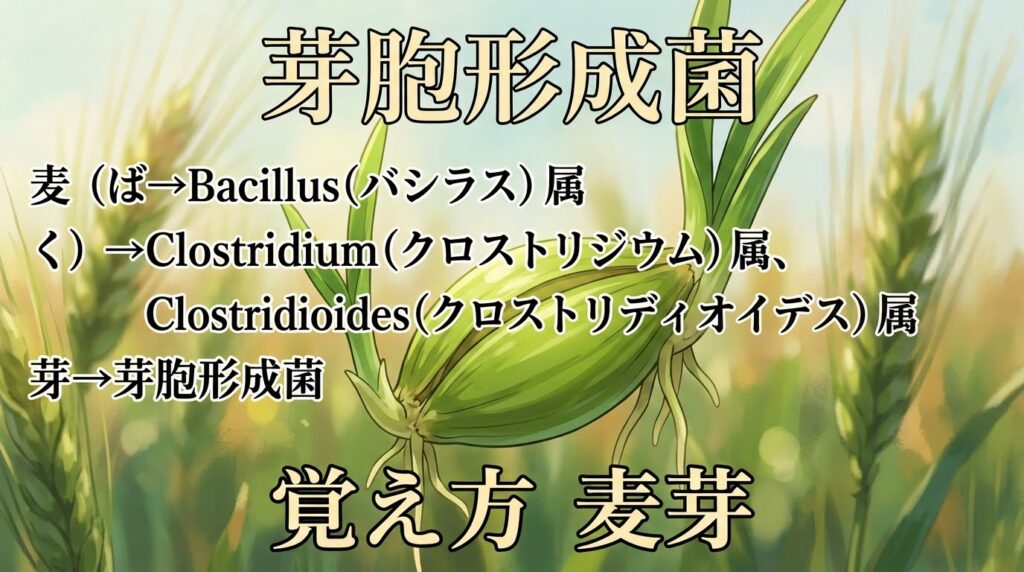 芽胞形成菌の覚え方（ゴロ）【麦芽】